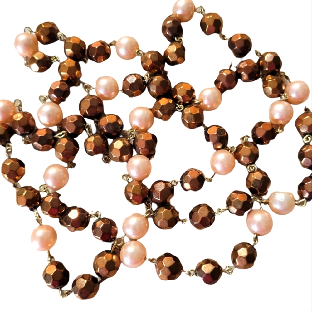 Brown and pearl-like strand necklace